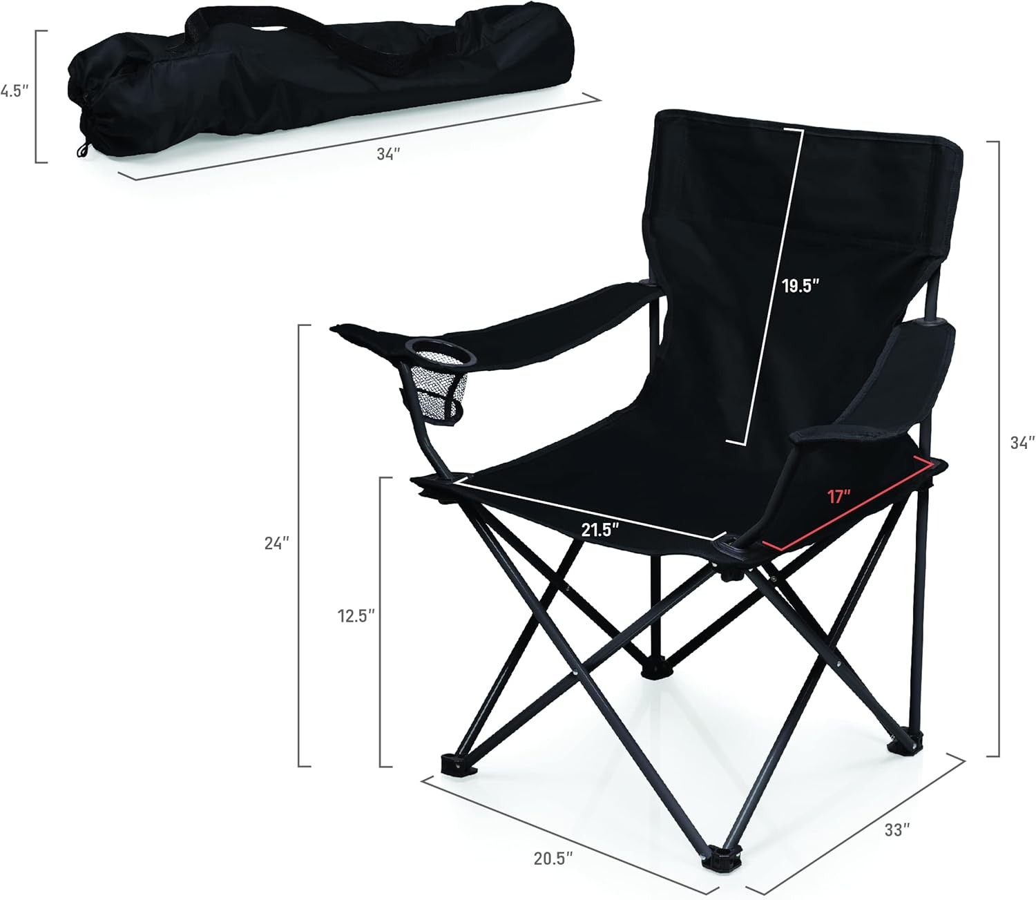 PTZ Camp Chair, Picnic Chair, Beach Chair with Carrying Bag